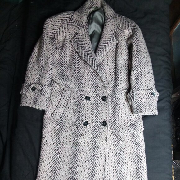 Vintage Pinpoint Fashions Herringbone Wool Overcoat Pink - Picture 2 of 9